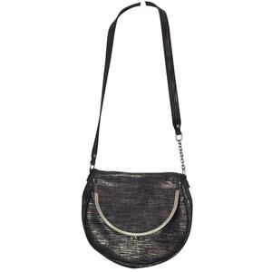 HOBO Armour Shoulder Bag Crossbody Purse Metallic Leather Grayish Brown